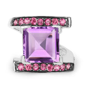 Bids.com 6.90 Carat Genuine Amethyst and Rhodolite .925 Sterling Silver Ring Rings White Smoke size 7.00,size 6.00,size 8.00,size 9.00