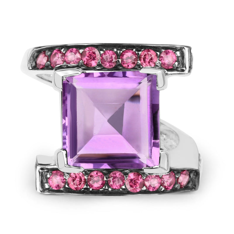 Bids.com 6.90 Carat Genuine Amethyst and Rhodolite .925 Sterling Silver Ring Rings White Smoke size 7.00,size 6.00,size 8.00,size 9.00