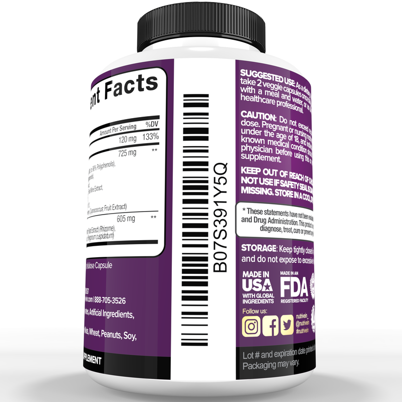 Nutrivein Nutrivein Premium Resveratrol 1450mg - 120 Capsules RP-IIR3-VE7F White Smoke