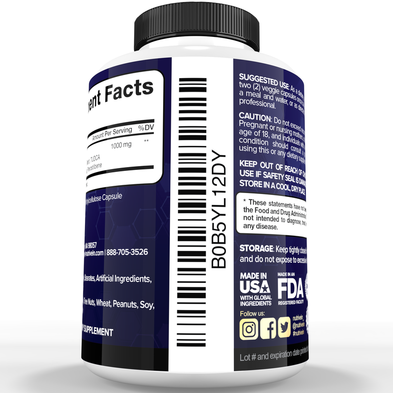 Nutrivein Nutrivein Premium TUDCA+ Liver Support Supplement 1000mg - 30 Day Supply - 60 Capsules White Smoke