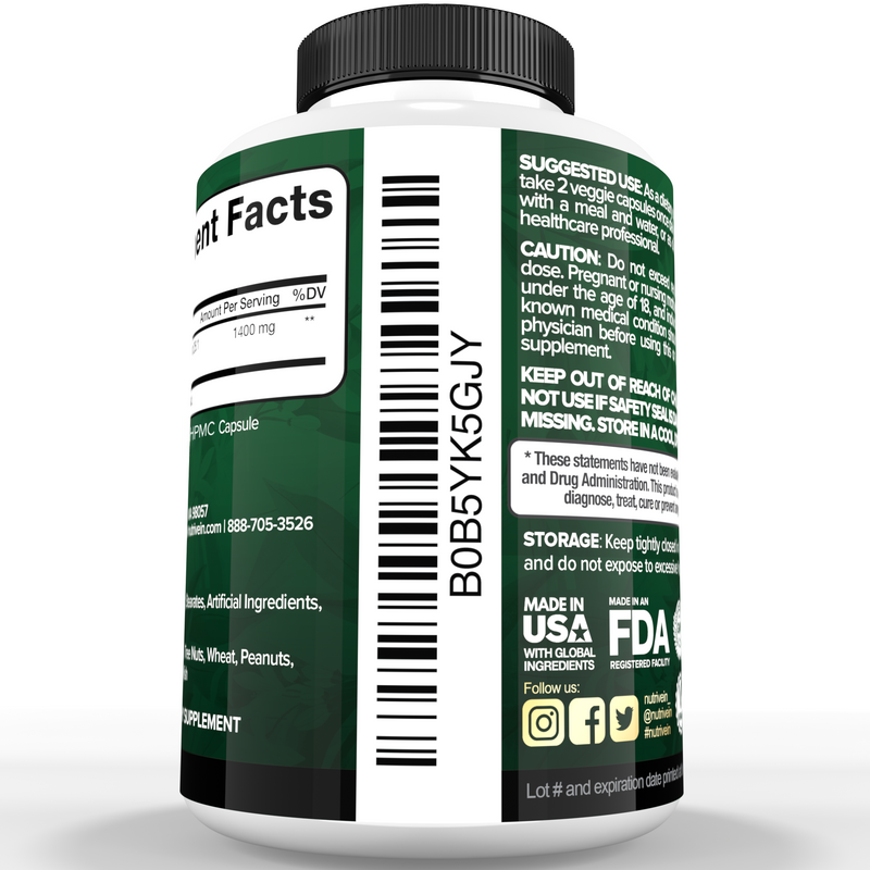 Nutrivein Nutrivein Premium Citrus Bergamot Supplement 1400mg 25:1 Bergamia Extract - 60 Day Supply - 120 Capsules White Smoke