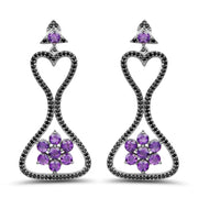 Bids.com 6.31 Carat Genuine Amethyst & Black Spinel .925 Sterling Silver Earrings Earrings White Smoke