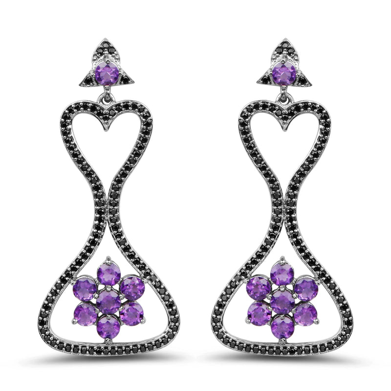 Bids.com 6.31 Carat Genuine Amethyst & Black Spinel .925 Sterling Silver Earrings Earrings White Smoke