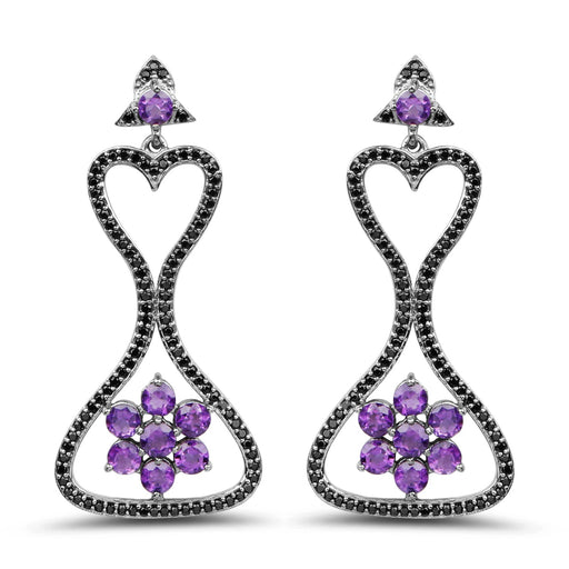 Bids.com 6.31 Carat Genuine Amethyst & Black Spinel .925 Sterling Silver Earrings Earrings White Smoke