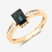 Bids.com 1.19 Carat Genuine Green Tourmaline and White Diamond 14K Yellow Gold Ring Rings White Smoke size 6.00,size 7.00,size 8.00,size 9.00