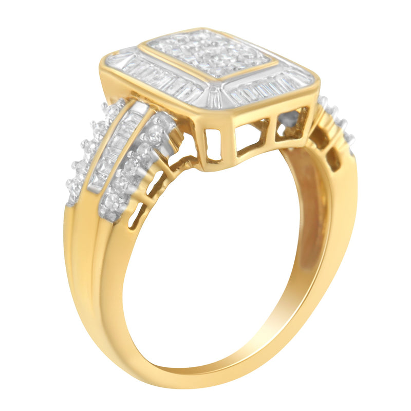 Bids.com 10K Yellow Gold Round and Baguette-Cut Diamond Cluster Ring (1.0 Cttw, I-J Color, SI1-SI2 Clarity) - Size 7 Rings White Smoke 8 / Yellow.Gold,7 / Yellow.Gold