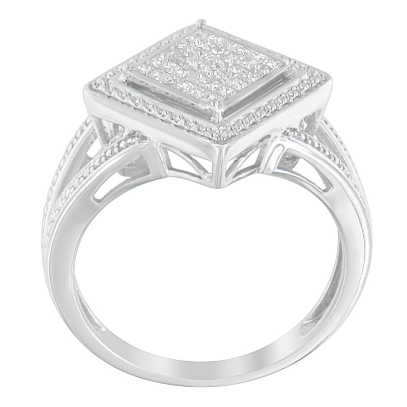 Bids.com .925 Sterling Silver 1/3 Cttw Invisible Set Princess-Cut Diamond Rhombus and Beaded Halo Ring (H-I Color, SI1-SI2 Clarity) - Ring Size 7 Rings White Smoke 7 / Sterling Silver,7 / White.Sterling Silver,6 / White.Sterling Silver,8 / White.Sterling Silver