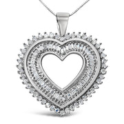 Bids.com .925 Sterling Silver 1.0 Cttw Baguette and Round Diamond  Heart Pendant 18" Necklace (H-I Color, I3 Clarity) Necklaces White Smoke White.Sterling Silver / 18