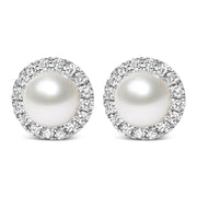 Bids.com 10K White Gold 4.5mm Cultured Freshwater Pearl and 1/7 Cttw Diamond Halo Stud Earring (I-J Color, I1-I2 Clarity) Earrings White Smoke White.Gold / 0.136