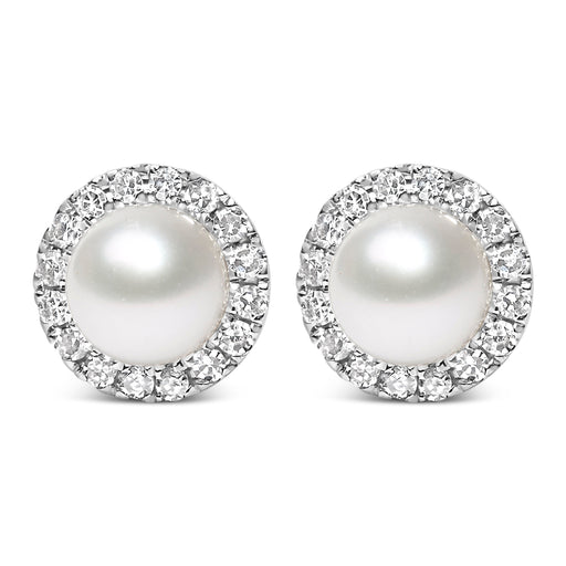 Bids.com 10K White Gold 4.5mm Cultured Freshwater Pearl and 1/7 Cttw Diamond Halo Stud Earring (I-J Color, I1-I2 Clarity) Earrings White Smoke White.Gold / 0.136