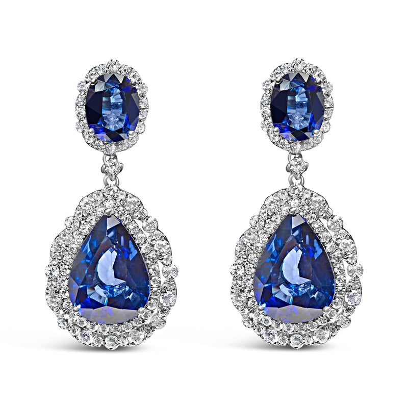 Bids.com 18K White Gold Blue Sapphire 2 3/4 Cttw Diamond Halo Drop Dangle Earring (G-H Color, SI1-SI2 Clarity) Earrings White Smoke White.Gold / 2.7