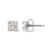 Bids.com 10K White Gold 1/7 Cttw Round and Baguette Diamond Mosaic Square Stud Earrings (H-I Color, I1-I2 Clarity) Earrings White Smoke White.Gold / 0.144