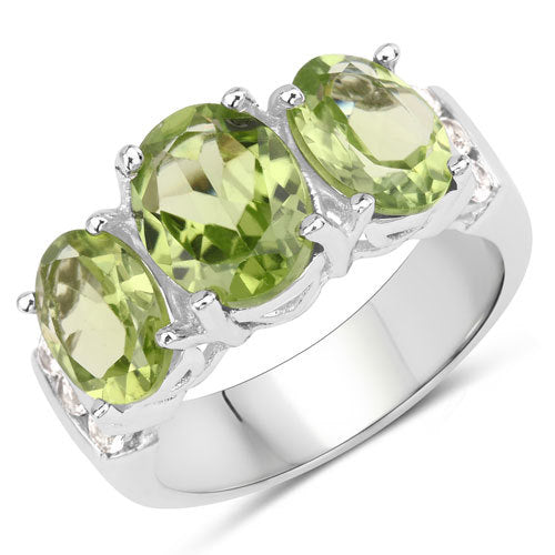 Bids.com 4.14 Carat Genuine Peridot and White Topaz .925 Sterling Silver Ring Rings White Smoke size 5.00,size 6.00,size 7.00,size 8.00,size 8.50,size 9.00