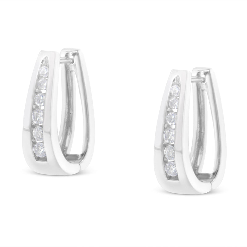 Bids.com 14k White Gold 1/4 Cttw Channel-Set Brilliant Round-Cut Diamond Hoop Earrings (I-J Color, I2-I3 Clarity) Earrings White Smoke White.Gold / 0.25