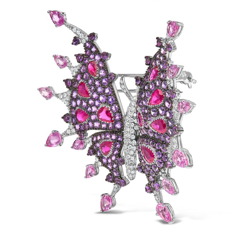 Bids.com 18K White Gold 1.00 Cttw Diamond, Ruby  Sapphire, and Amethyst Mixed Gemstone Butterfly Brooch Pin (G-H Color, VS1-VS2 Clarity) Accessories White Smoke White.Gold / 0.99