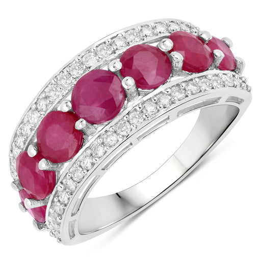 Bids.com 3.24 Carat Genuine Ruby and White Diamond 14K White Gold Ring Rings White Smoke size 7.00,size 6.00,size 8.00