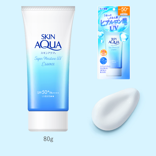 AsiaBeautyMall Rohto Skin Aqua UV Super Moisture Essence SPF 50+ PA++++ 80g Sunscreen Light Cyan