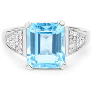 Bids.com 5.75 Carat Genuine Swiss Blue Topaz and White Topaz .925 Sterling Silver Ring Rings White Smoke size 6.00,size 7.00,size 8.00,size 9.00