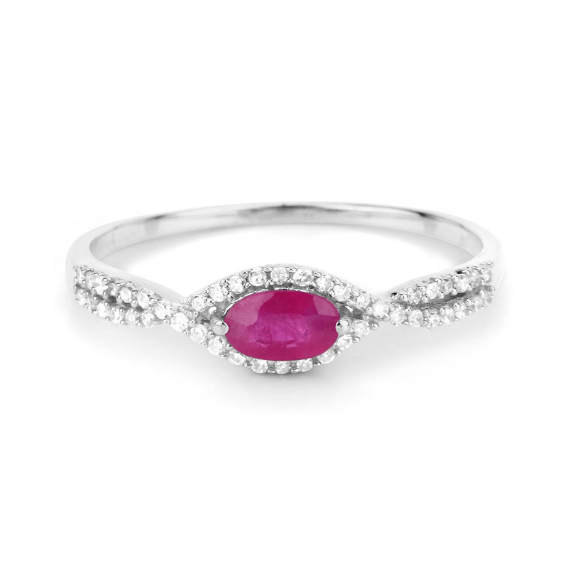 Bids.com 0.40 Carat Genuine Ruby and White Diamond 14K White Gold Ring Rings White Smoke size 5.00,size 6.00,size 7.00,size 8.00,size 9.00