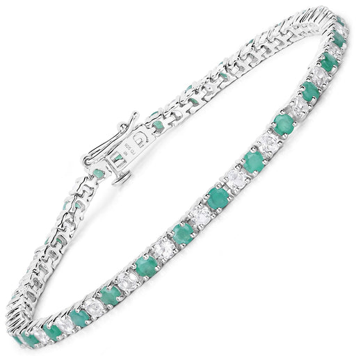 Bids.com 5.77 Carat Genuine Emerald and White Topaz .925 Sterling Silver Bracelet Bracelets White Smoke size 7.50,size 7.00