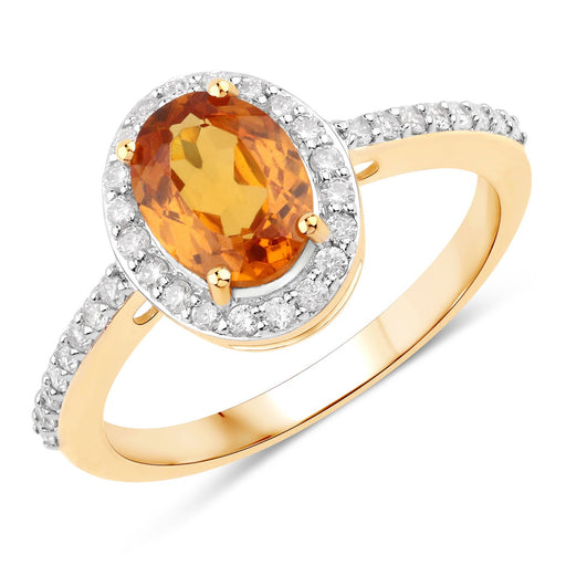 Bids.com 1.66 Carat Genuine Spessartite Garnet and White Diamond 14K Yellow Gold Ring Rings White Smoke size 6.00,size 7.00,size 8.00,size 9.00