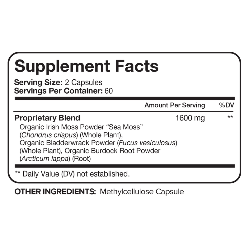 Nutrivein Nutrivein Organic Sea Moss 1600mg Plus Bladderwrack & Burdock - 120 Capsules 65-25PU-ZLQ1 White Smoke