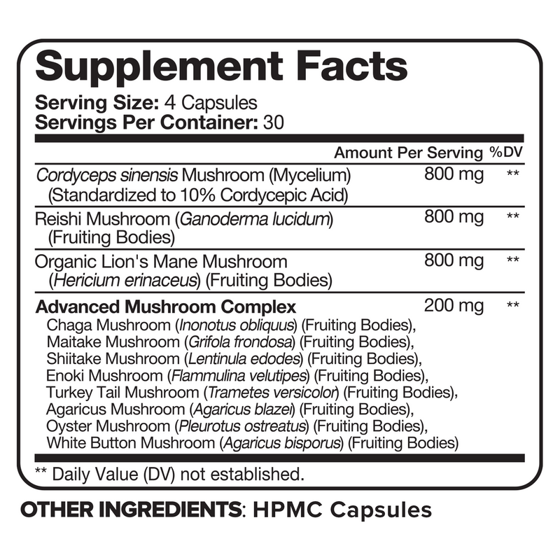 Nutrivein Nutrivein Premium Mushroom Supplement 2600 mg- Bottle 120 Capsules TV-N19P-4QLS White Smoke