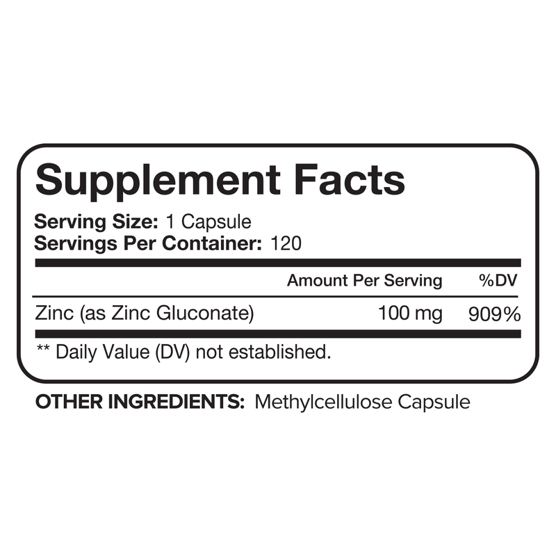 Nutrivein Nutrivein Premium Zinc Gluconate 100mg - 120 Capsules QZ-0LPB-QKOI White Smoke