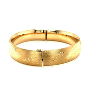 Bids.com Classic Floral Carved Bangle in 14k Yellow Gold (13.5mm) Bracelets White Smoke 7 / Yellow Gold,8 / Yellow Gold