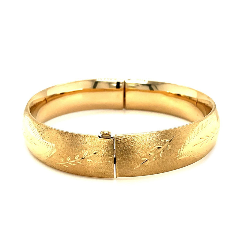 Bids.com Classic Floral Carved Bangle in 14k Yellow Gold (13.5mm) Bracelets White Smoke 7 / Yellow Gold,8 / Yellow Gold