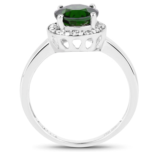 Bids.com 1.92 Carat Genuine Chrome Diopside and White Topaz .925 Sterling Silver Ring Rings White Smoke size 8.00,size 6.00,size 7.00,size 9.00