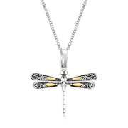 Bids.com 18k Yellow Gold and Sterling Silver Pendant in a Dragonfly Design Pendants White Smoke Yellow Gold & Sterling Silver