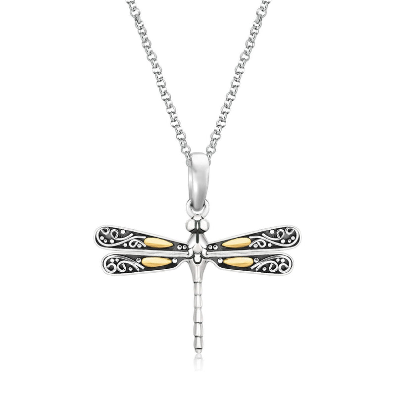 Bids.com 18k Yellow Gold and Sterling Silver Pendant in a Dragonfly Design Pendants White Smoke Yellow Gold & Sterling Silver