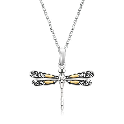 Bids.com 18k Yellow Gold and Sterling Silver Pendant in a Dragonfly Design Pendants White Smoke Yellow Gold & Sterling Silver