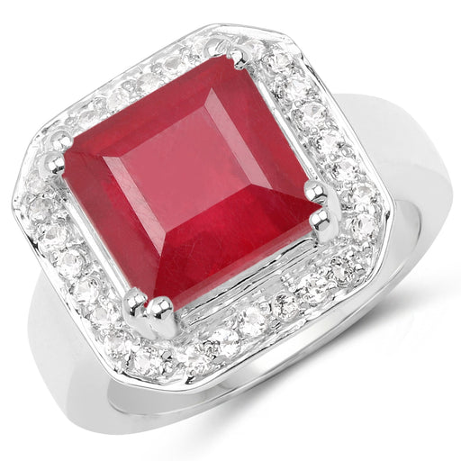 Bids.com 6.36 Carat Glass Filled Ruby and White Topaz .925 Sterling Silver Ring Rings White Smoke size 6.00,size 7.00,size 8.00,size 9.00