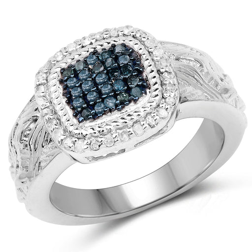 Bids.com 0.28 Carat Genuine Blue Diamond and White Diamond .925 Sterling Silver Ring Rings White Smoke size 6.00,size 7.00,size 8.00,size 9.00,size 5.00