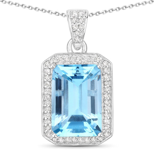 Bids.com 5.85 Carat Genuine Blue Topaz and White Diamond .925 Sterling Silver Pendant Pendants White Smoke size 18.00,size 20.00