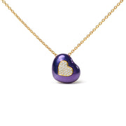Bids.com 18K Yellow Gold Blue Enamel 1/10 Cttw Round Pave Diamonds Heart Shape 18" Pendant Necklace  (G-H Color, SI1-SI2 Clarity) - Adjustable up to 16" - 18" Necklaces White Smoke Yellow.Gold / 18