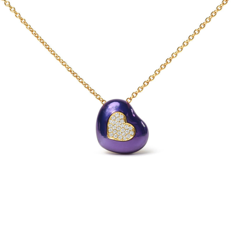 Bids.com 18K Yellow Gold Blue Enamel 1/10 Cttw Round Pave Diamonds Heart Shape 18" Pendant Necklace  (G-H Color, SI1-SI2 Clarity) - Adjustable up to 16" - 18" Necklaces White Smoke Yellow.Gold / 18