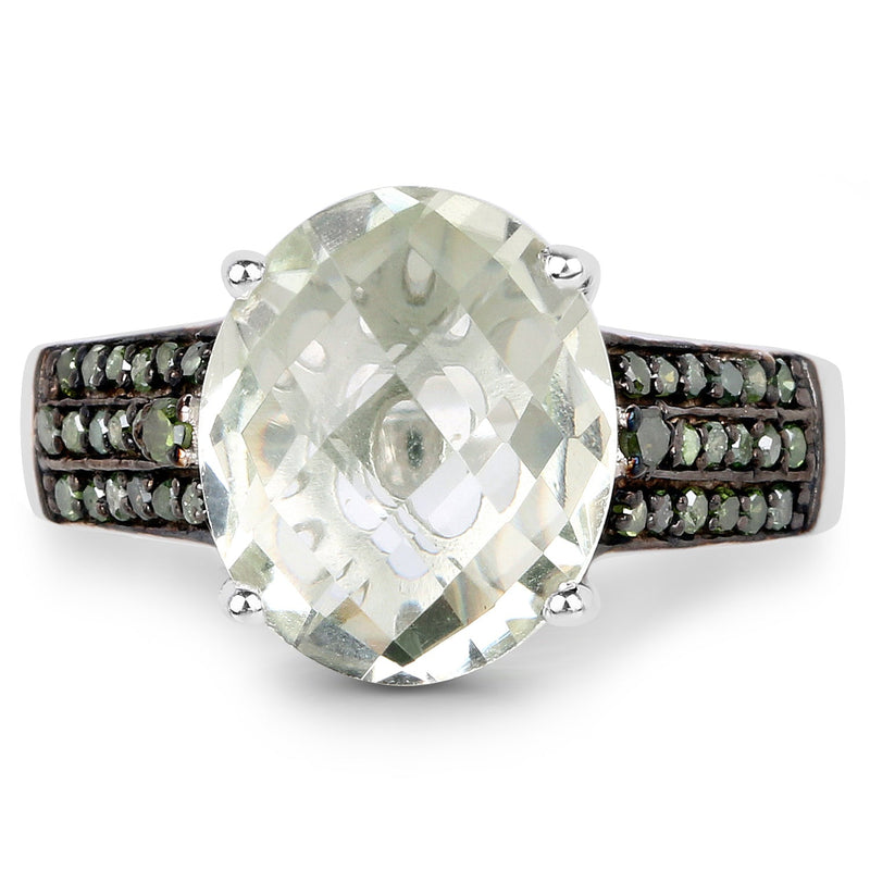 Bids.com 4.41 Carat Genuine Green Amethyst and Green Diamond .925 Sterling Silver Ring Rings White Smoke size 7.00,size 6.00,size 8.00,size 9.00