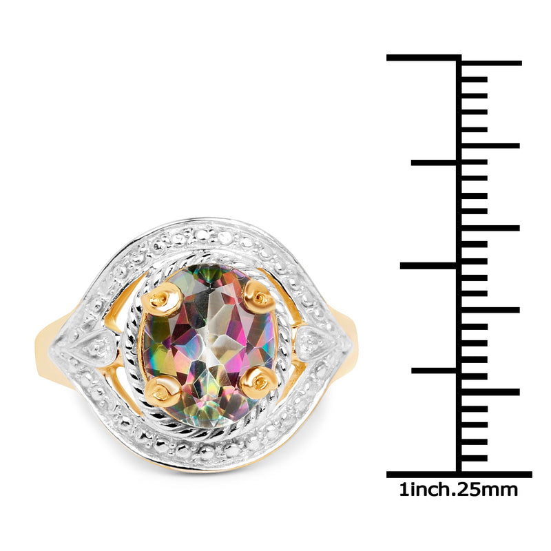 Bids.com 14K Yellow Gold Plated 3.15 Carat Genuine Quartz Mystic .925 Sterling Silver Ring Rings White Smoke size 8.00,size 6.00,size 7.00,size 9.00