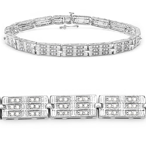Bids.com 1.16 Carat Genuine White Diamond 14K White Gold Plated .925 Sterling Silver Bracelet Bracelets White Smoke size 8.00,size 8.50