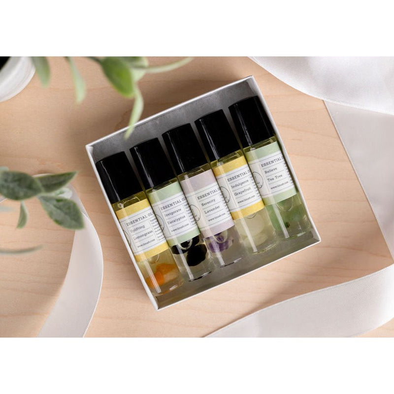 Lizush Essential Oils Roll-On with Crystals - set of 5 All Gifts Light Gray No