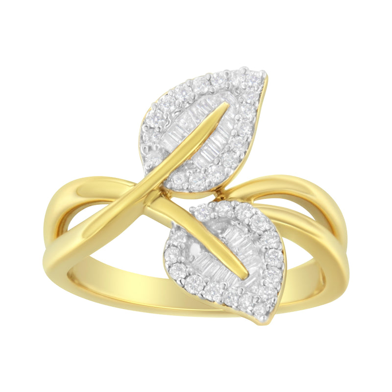 Bids.com 10K Yellow Gold 3/8 Cttw Round and Baguette-Cut Diamond Leaf Cocktail Ring - Size 7 (I-J Color, I1-I2 Clarity) Rings White Smoke 9 / Yellow.Gold,8 / Yellow.Gold,6 / Yellow.Gold,7 / Yellow.Gold