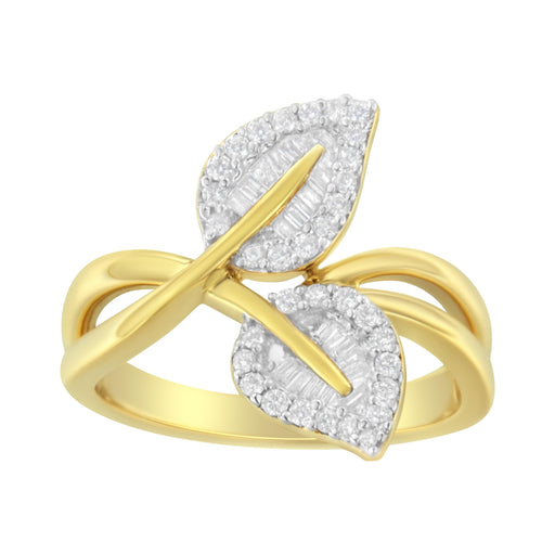 Bids.com 10K Yellow Gold 3/8 Cttw Round and Baguette-Cut Diamond Leaf Cocktail Ring - Size 7 (I-J Color, I1-I2 Clarity) Rings White Smoke 9 / Yellow.Gold,8 / Yellow.Gold,6 / Yellow.Gold,7 / Yellow.Gold