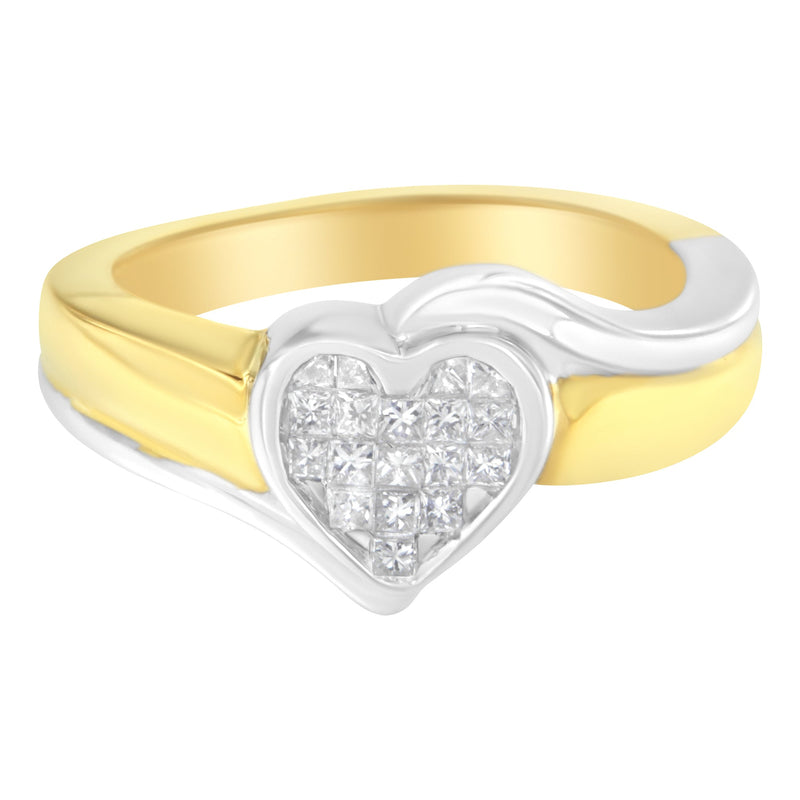 Bids.com 14K Two-Toned Gold Princess-Cut Diamond Heart Promise Ring (1/4 Cttw, H-I Color, I1-I2 Clarity) - Size 6 Rings White Smoke 7 / 14k Yellow and White Gold,6 / YellowWhite.Gold