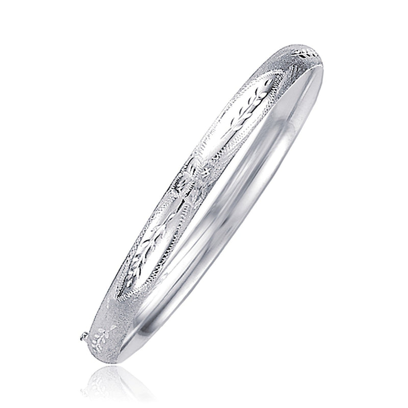 Bids.com Classic Floral Carved Bangle in 14k White Gold (5.0mm) Bracelets White Smoke 7 / White Gold,8 / White Gold