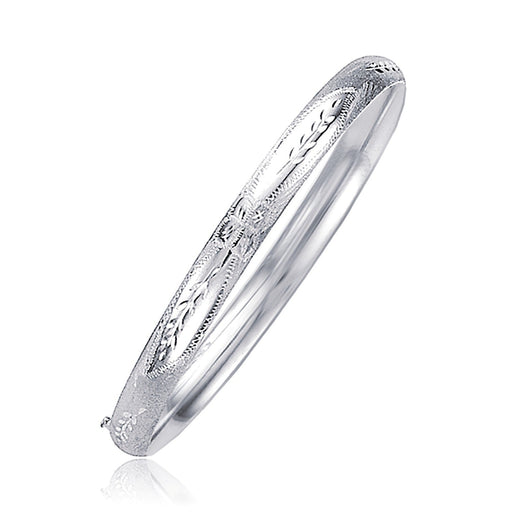 Bids.com Classic Floral Carved Bangle in 14k White Gold (5.0mm) Bracelets White Smoke 7 / White Gold,8 / White Gold