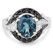 Bids.com 4.27 Carat Genuine London Blue Topaz, Black Spinel & White Topaz .925 Sterling Silver Ring Rings White Smoke size 6.00,size 7.00,size 8.00,size 5.00,size 9.00