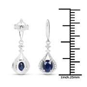 Bids.com 0.86 Carat Genuine Blue Sapphire and White Diamond 14K White Gold Earrings Earrings White Smoke